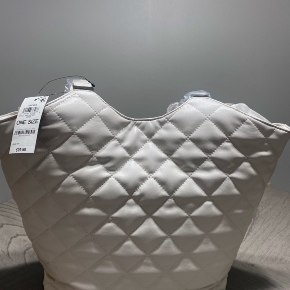 INC Cream  Quilted  Tote Handbag
